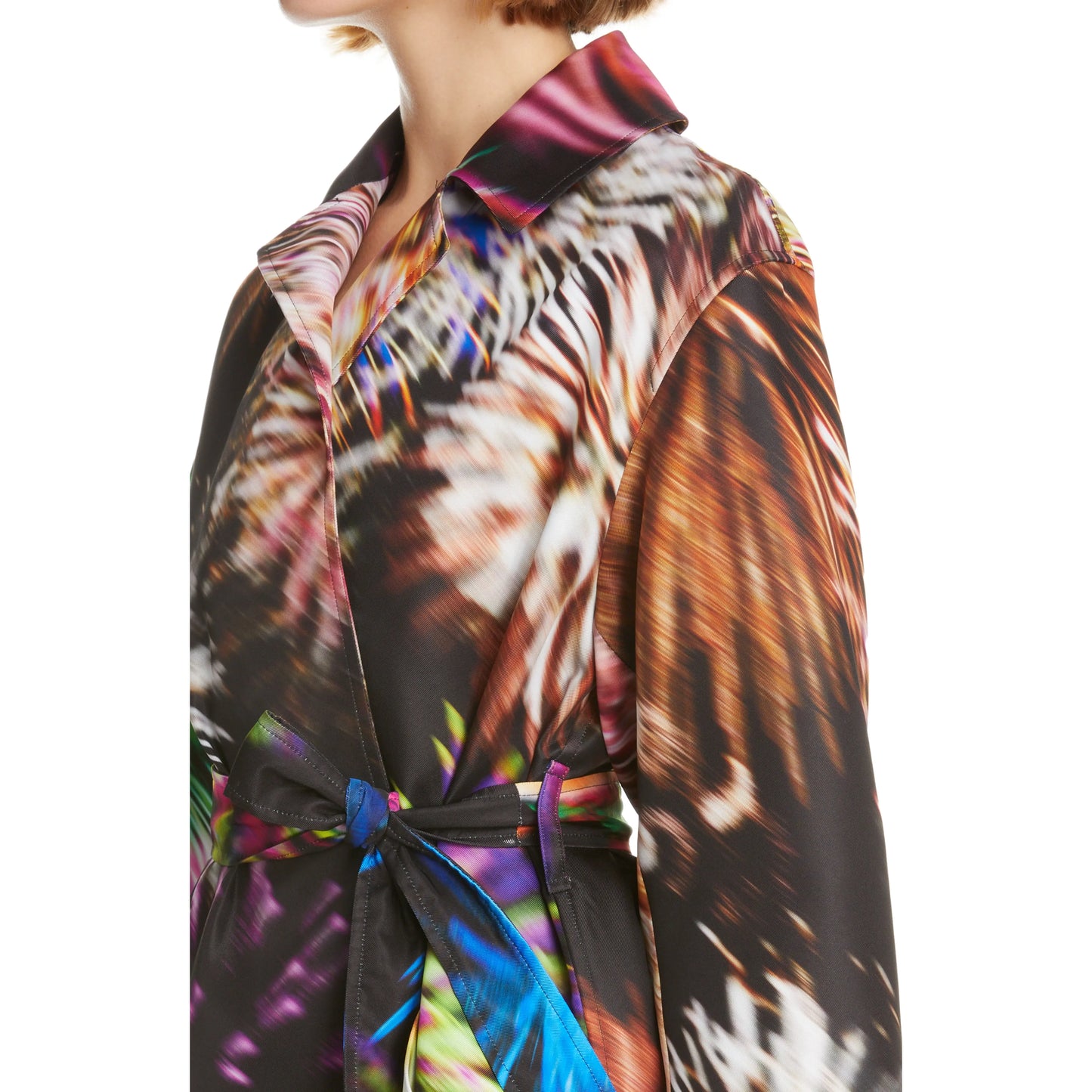 Dries Van Noten "Ramblas" Fireworks Print Belted Jacket, size 34