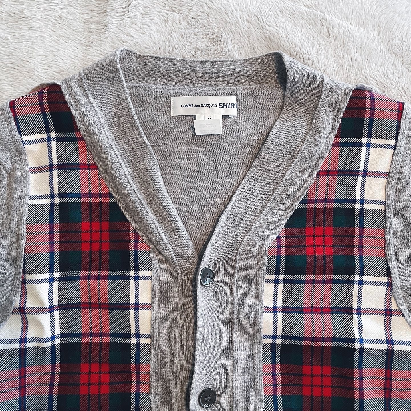 Comme des Garcons Shirt Cardigan à panneaux à carreaux, Taille Moyenne (**MENS** - s'adapte comme un m/l femme)