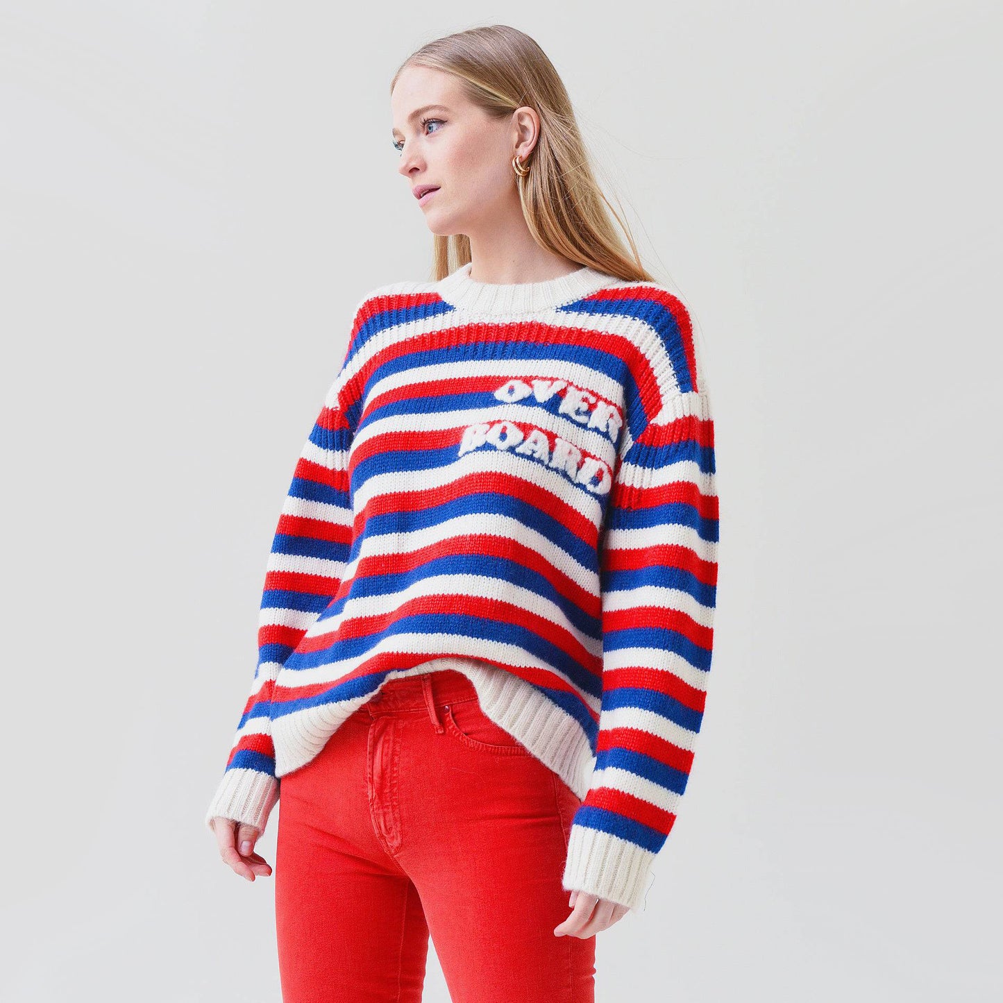 Mother Denim "The Biggie" Overboard Striped Jumper in Red/Blue, size Small (fits S/M)