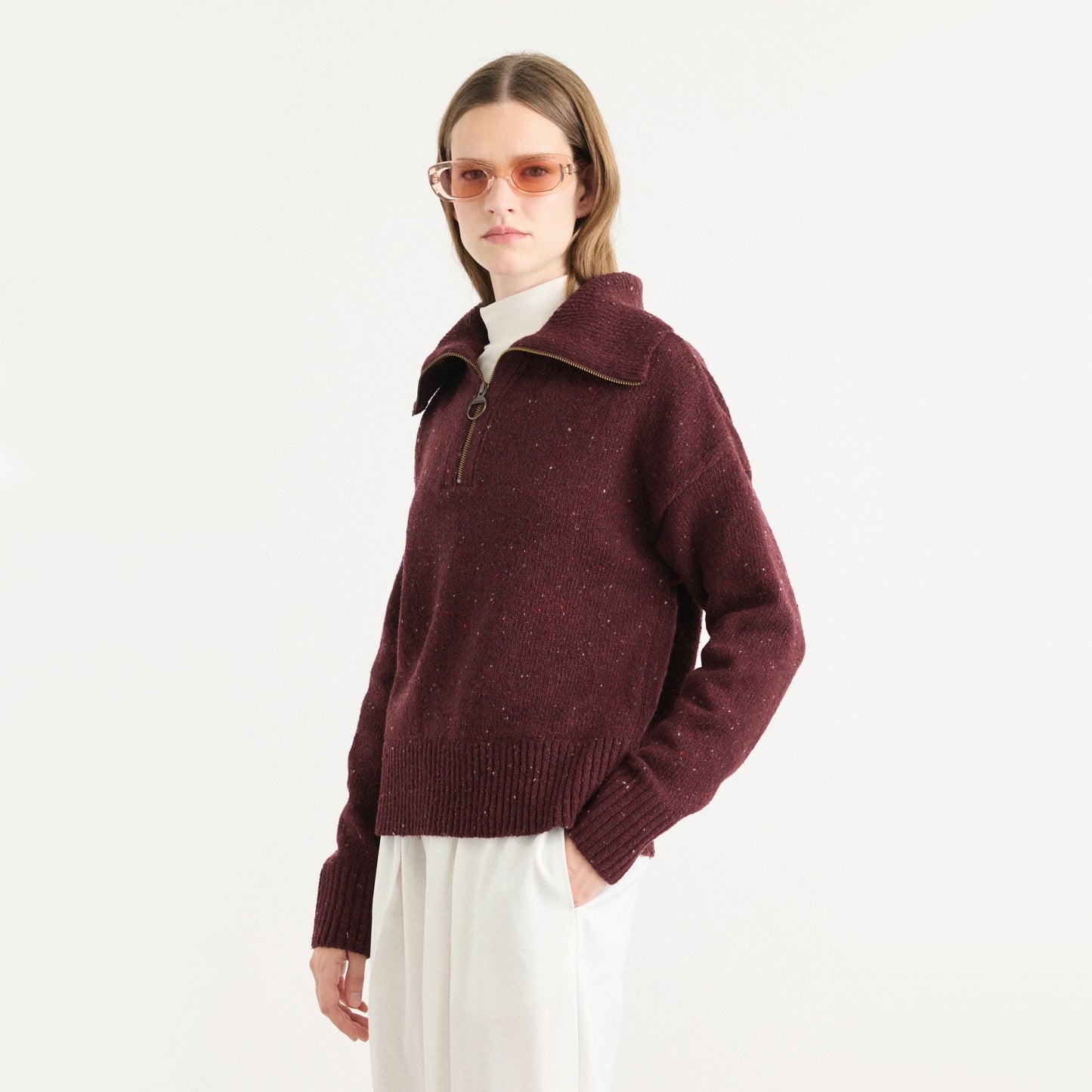 Barbour "Lavensdale" Quarter-Zip Jumper in "Black Cherry", size 14UK/10US (fits M/L)