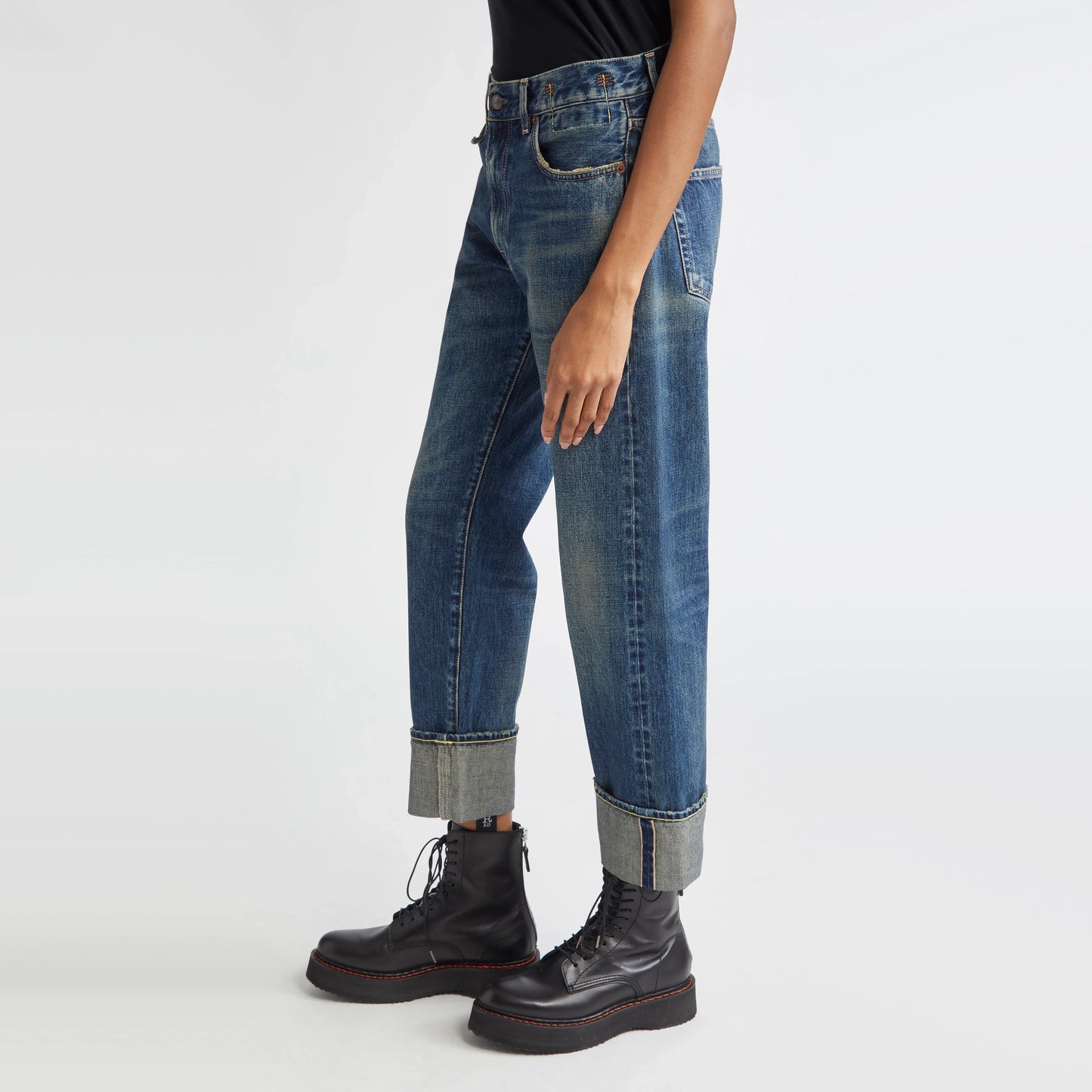 R13 *Limited Edition* Cuffed Boyfriend Jean in Adelaide Selvedge Blue, size 26