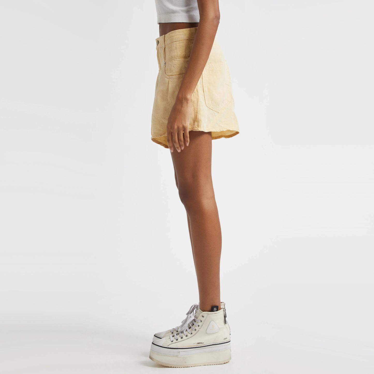 R13 "Double Loop Venti" Short in "Maize linen chambray", size 25 (fits 26 ish)