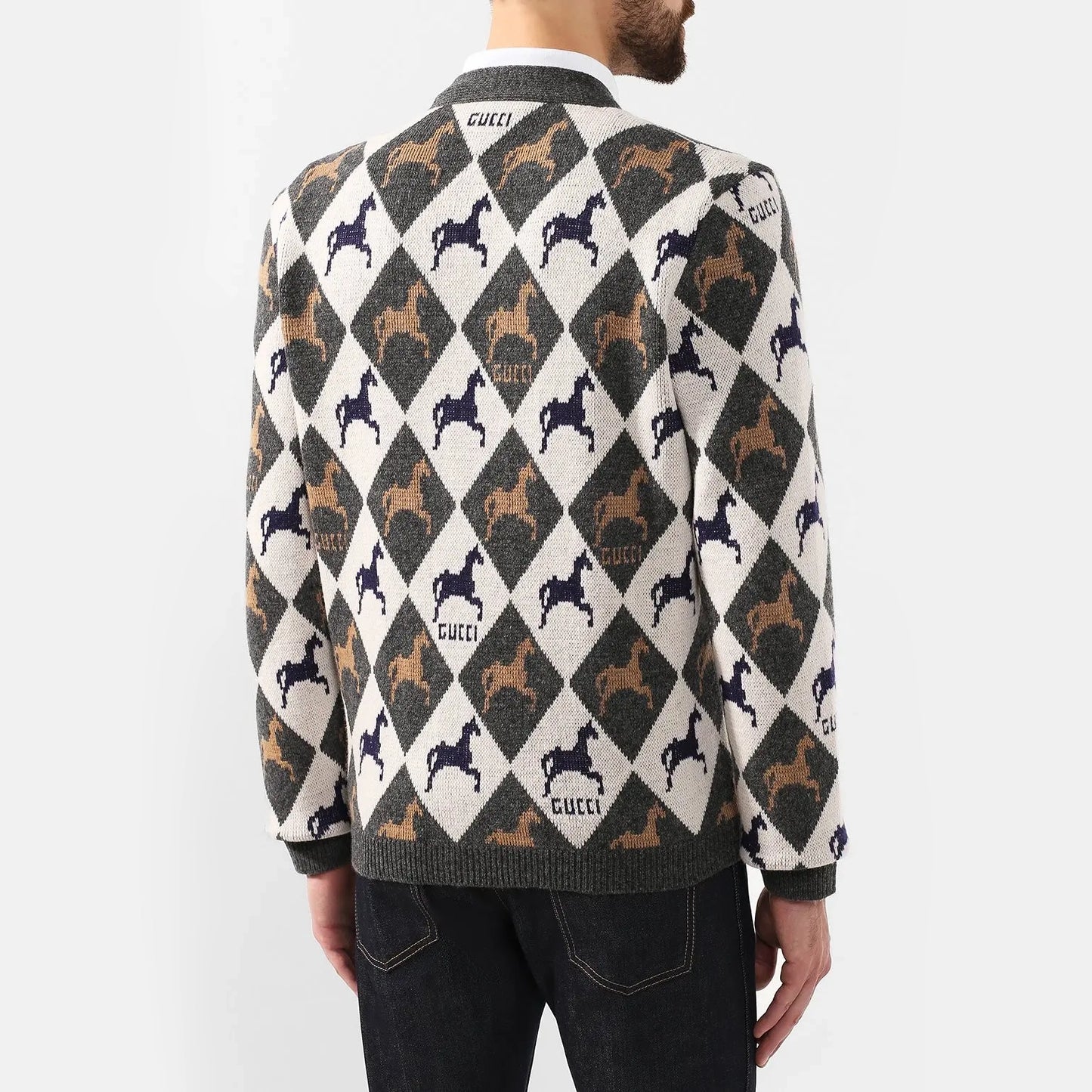 ** MENS ** Gucci Argyle Cardigan in Grey, size Large