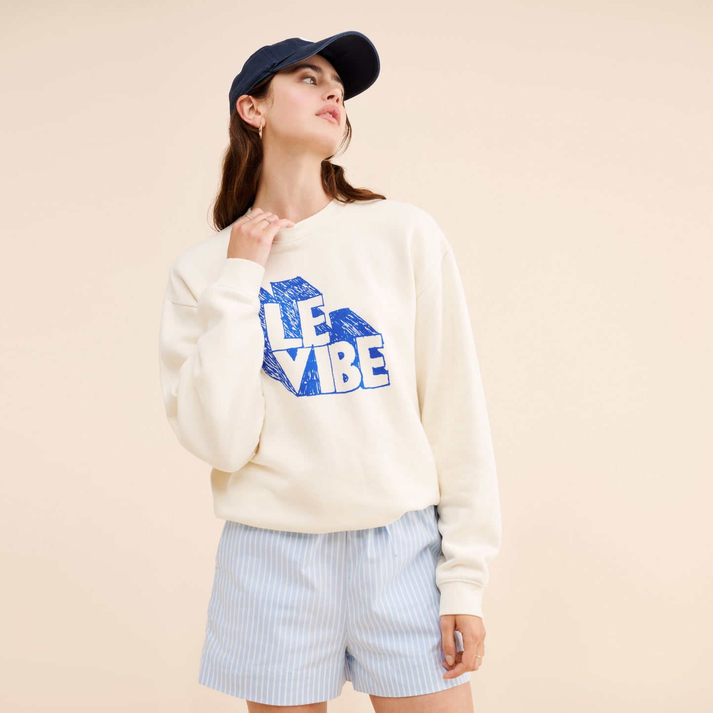 Clare V "Le Vibe" Oversized Sweatshirt in Ivory, size XS