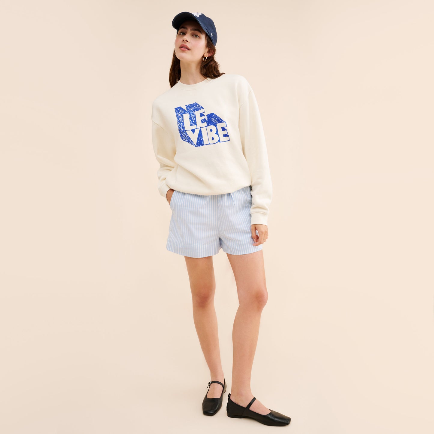 Clare V "Le Vibe" Oversized Sweatshirt in Ivory, size XS