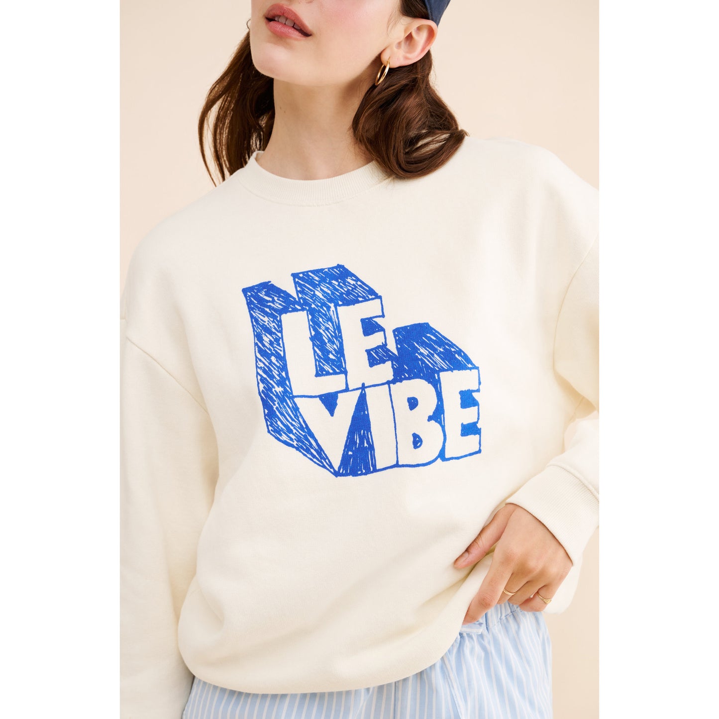 Clare V "Le Vibe" Oversized Sweatshirt in Ivory, size XS