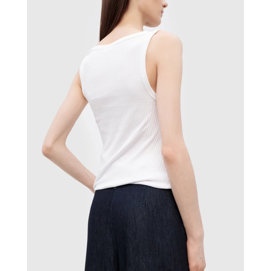 Dries Van Noten "Hoga" Asymmetrical Ribbed Tank in White, size large