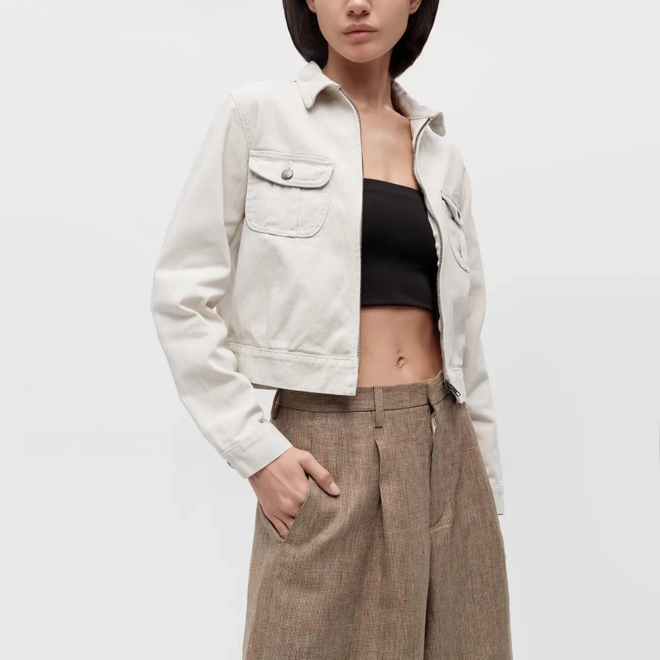 R13 Cropped Rider Jacket in Ivory Beefy Twill, size Medium (fits like a Small)