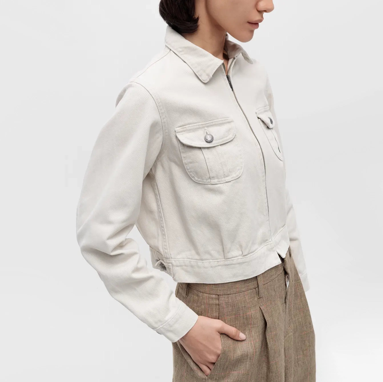 R13 Cropped Rider Jacket in Ivory Beefy Twill, size Medium (fits like a Small)
