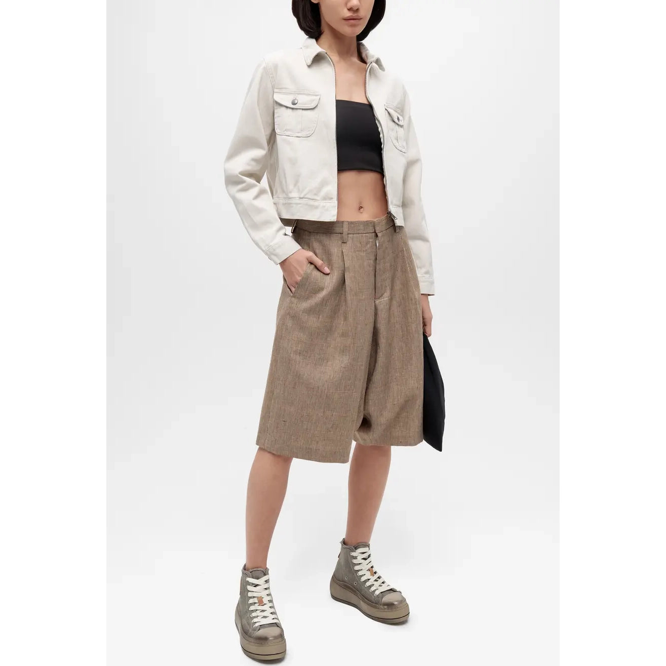 R13 Cropped Rider Jacket in Ivory Beefy Twill, size Medium (fits like a Small)