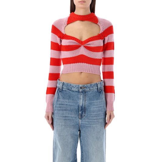 Marni Striped Crop Sweater in Red/Pink, size 42 (fits size small)