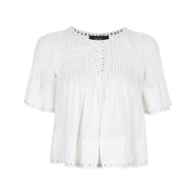 Isabel Marant "Alexia" Embroidered Top in White, size 38 (size small)