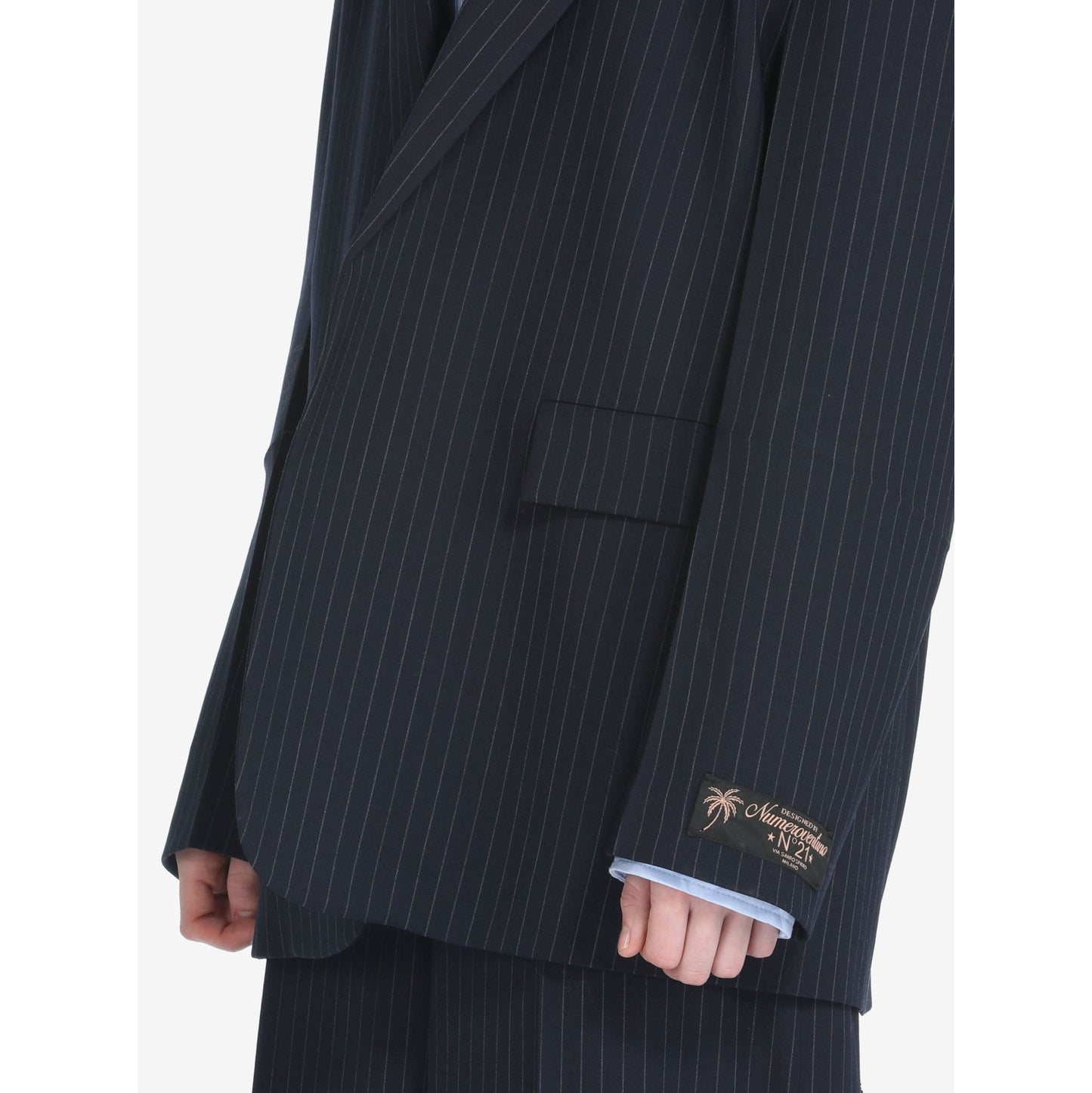 NumeroVentiuno Oversize Pinstripe Blazer in Navy, size 46IT (fits like size 12)