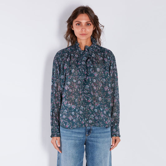 Isabel Marant Etoile "Pamias" Cotton Blouse in Dark Green, size 34