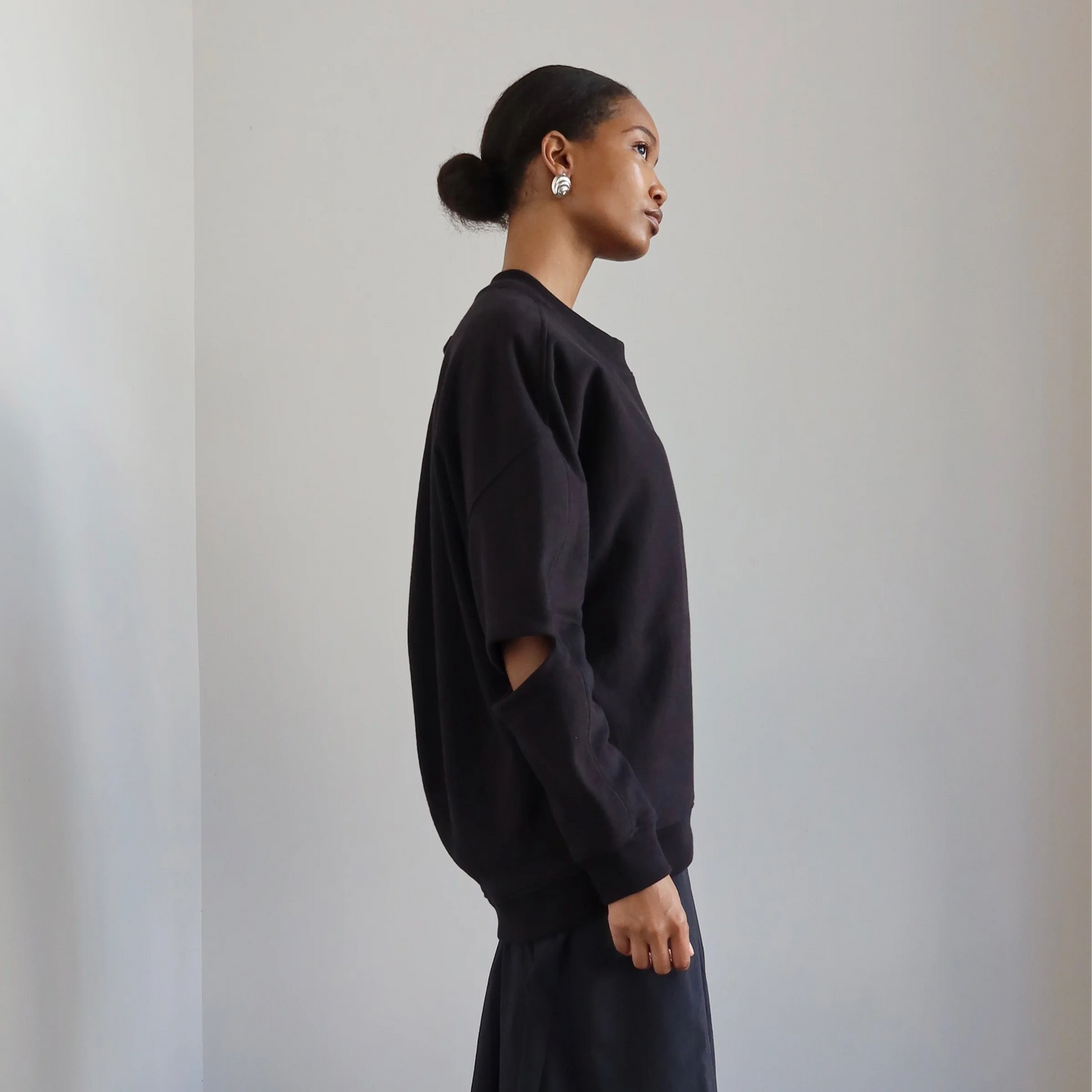 Tibi Cocoon Crewneck Sweatshirt in Black, size XS