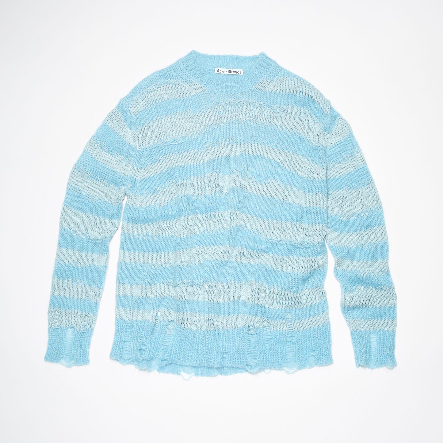 Acne Distressed Stripe Knit in Sky Blue/Powder Blue, size Small