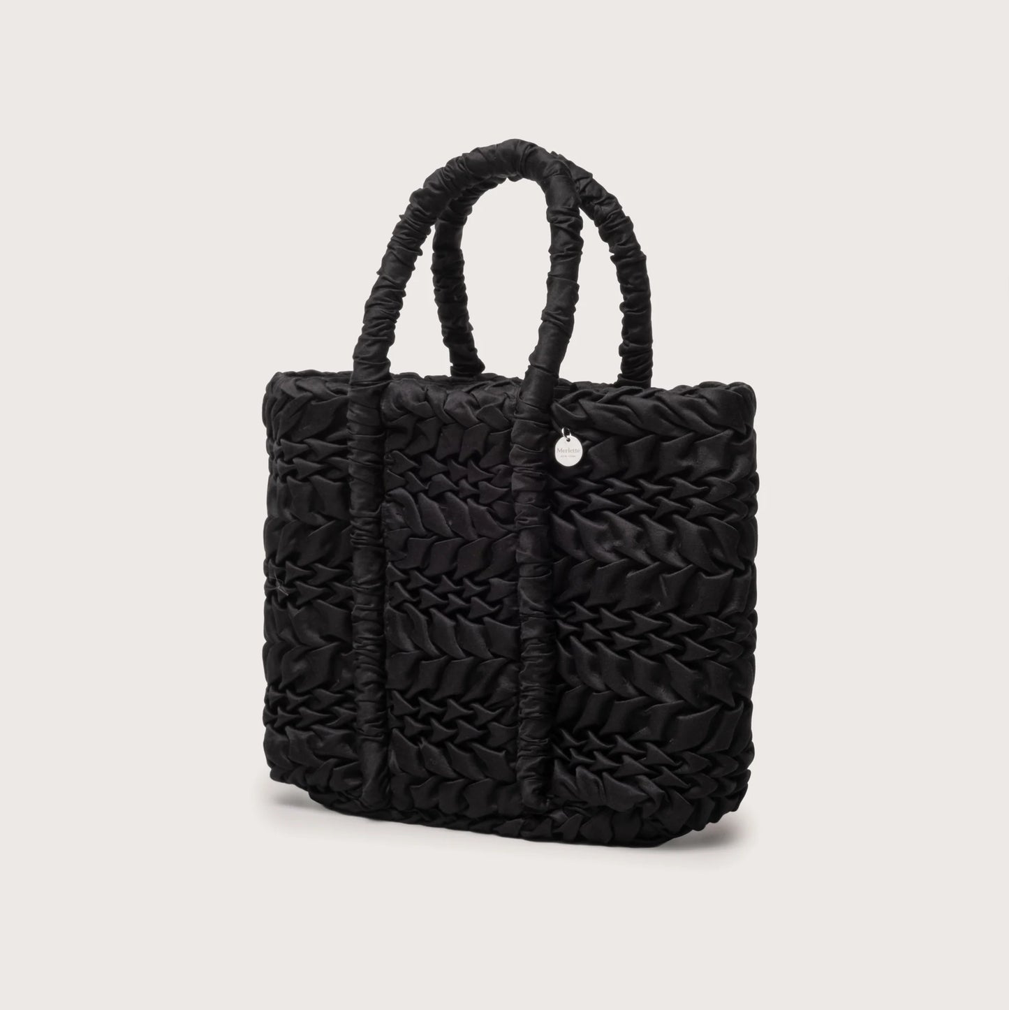 Merlette "Asha Mini" Gathered Silk/Cotton Bag in Black