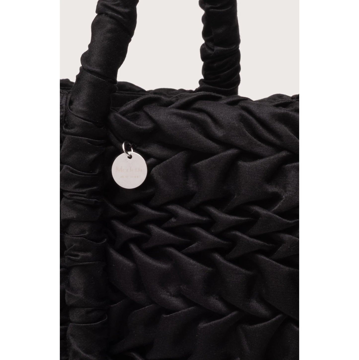Merlette "Asha Mini" Gathered Silk/Cotton Bag in Black