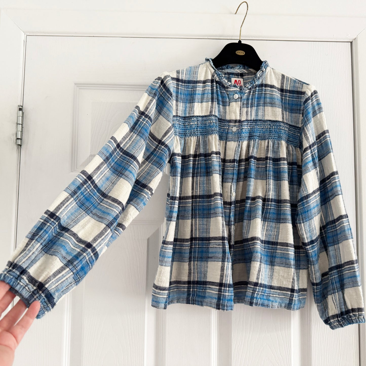** KIDS ** AO76 "Karla Mina" Blue Plaid Shirt, size 12 years