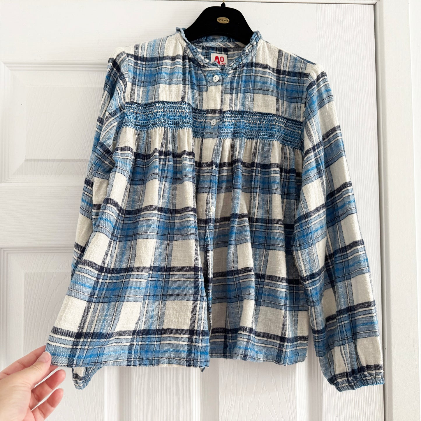 ** KIDS ** AO76 "Karla Mina" Blue Plaid Shirt, size 12 years
