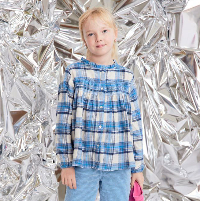 ** KIDS ** AO76 "Karla Mina" Blue Plaid Shirt, size 12 years
