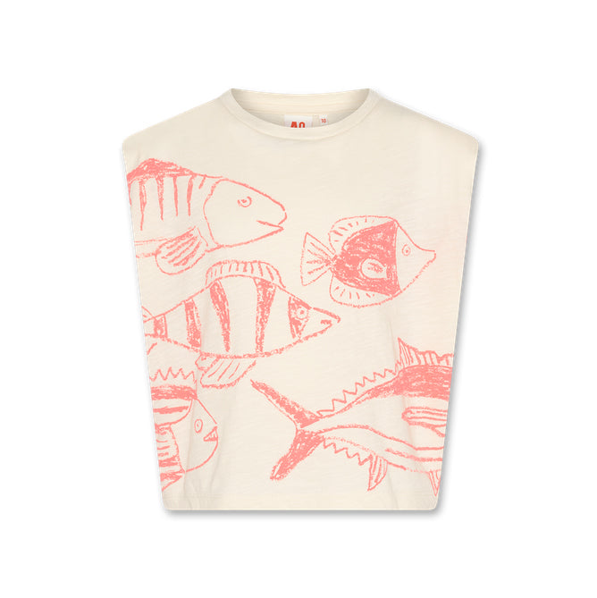 ** KIDS ** AO76 "Lora" T-shirt with Fishes in Natural, size 10 years