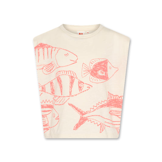 ** KIDS ** AO76 "Lora" T-shirt with Fishes in Natural, size 10 years