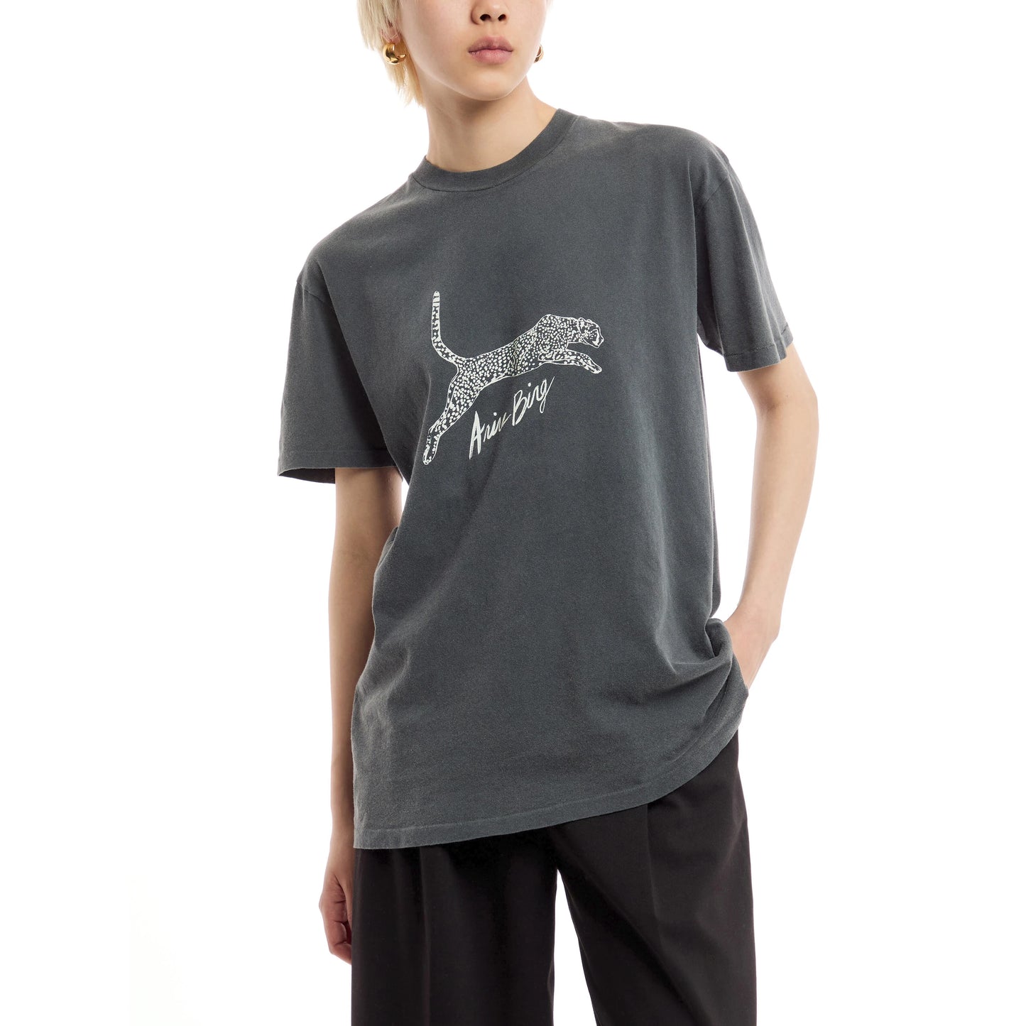 Anine Bing Spotted Leopard Tee in Grey, size XS