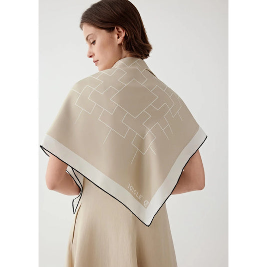 Icicle Silk Twill Square Scarf in Beige/Ivory/Black