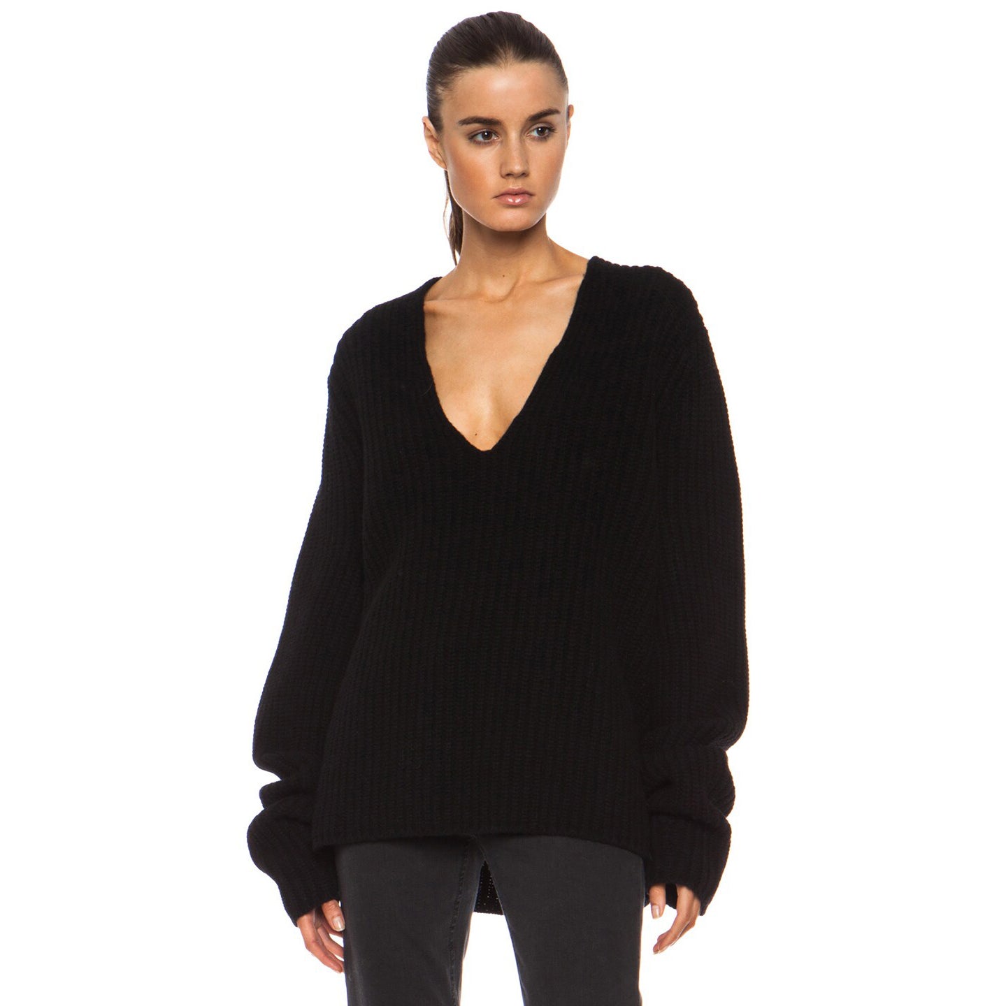 Acne Studios "Deborah" Ribbed Wool Sweater in Black, size Small