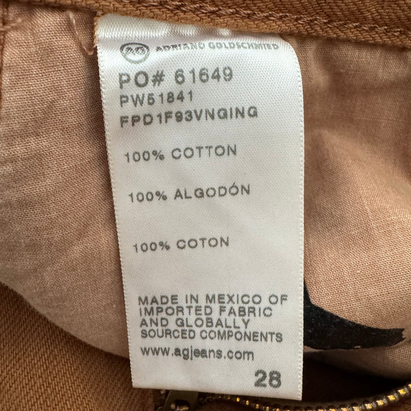 AG "Hattie Crop" Barrel Leg Jean in "Ginger", size 28