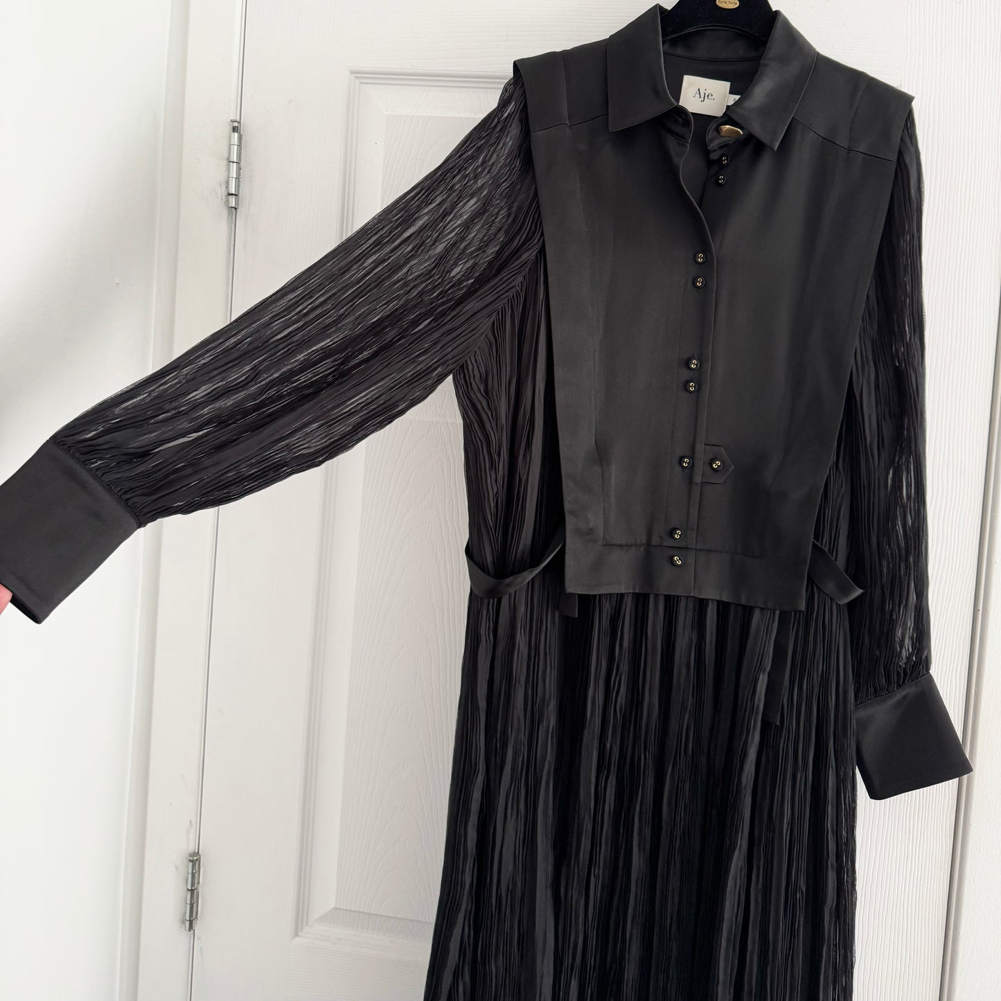 AJE "Aerial" Bib Front Maxi Dress in Black, size 8UK/4US