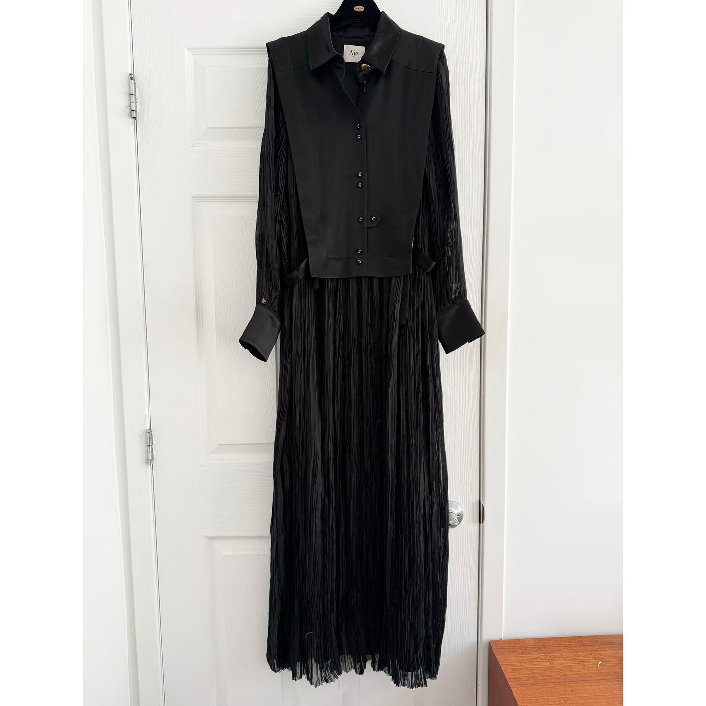 AJE "Aerial" Bib Front Maxi Dress in Black, size 8UK/4US