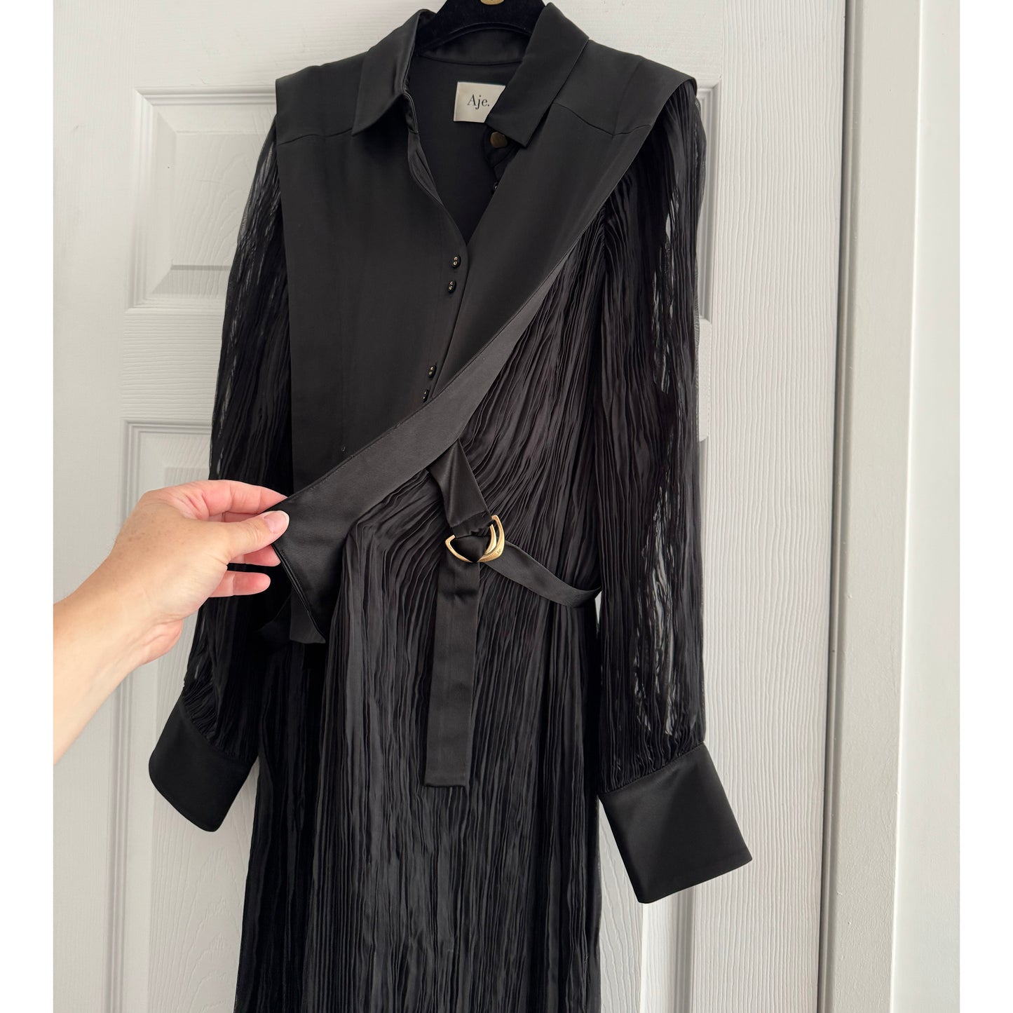 AJE "Aerial" Bib Front Maxi Dress in Black, size 8UK/4US