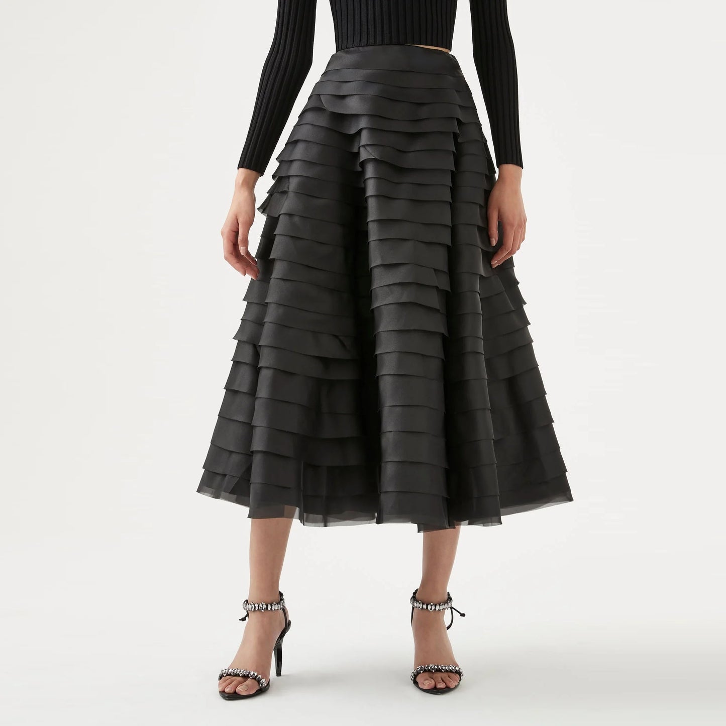 AJE Black Tiered Ruffle Midi Skirt, size 16AUS/12US