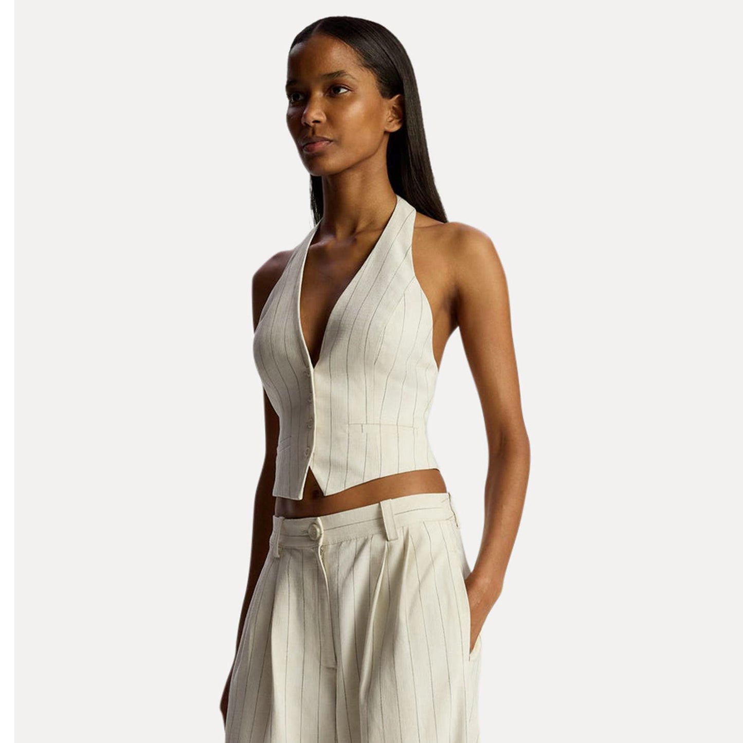 A.L.C. "Woodson" Pinstripe Suiting Halter Top in Ivory, size 4