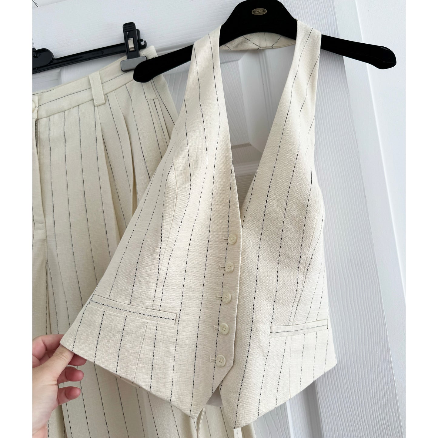 A.L.C. "Woodson" Pinstripe Suiting Halter Top in Ivory, size 4