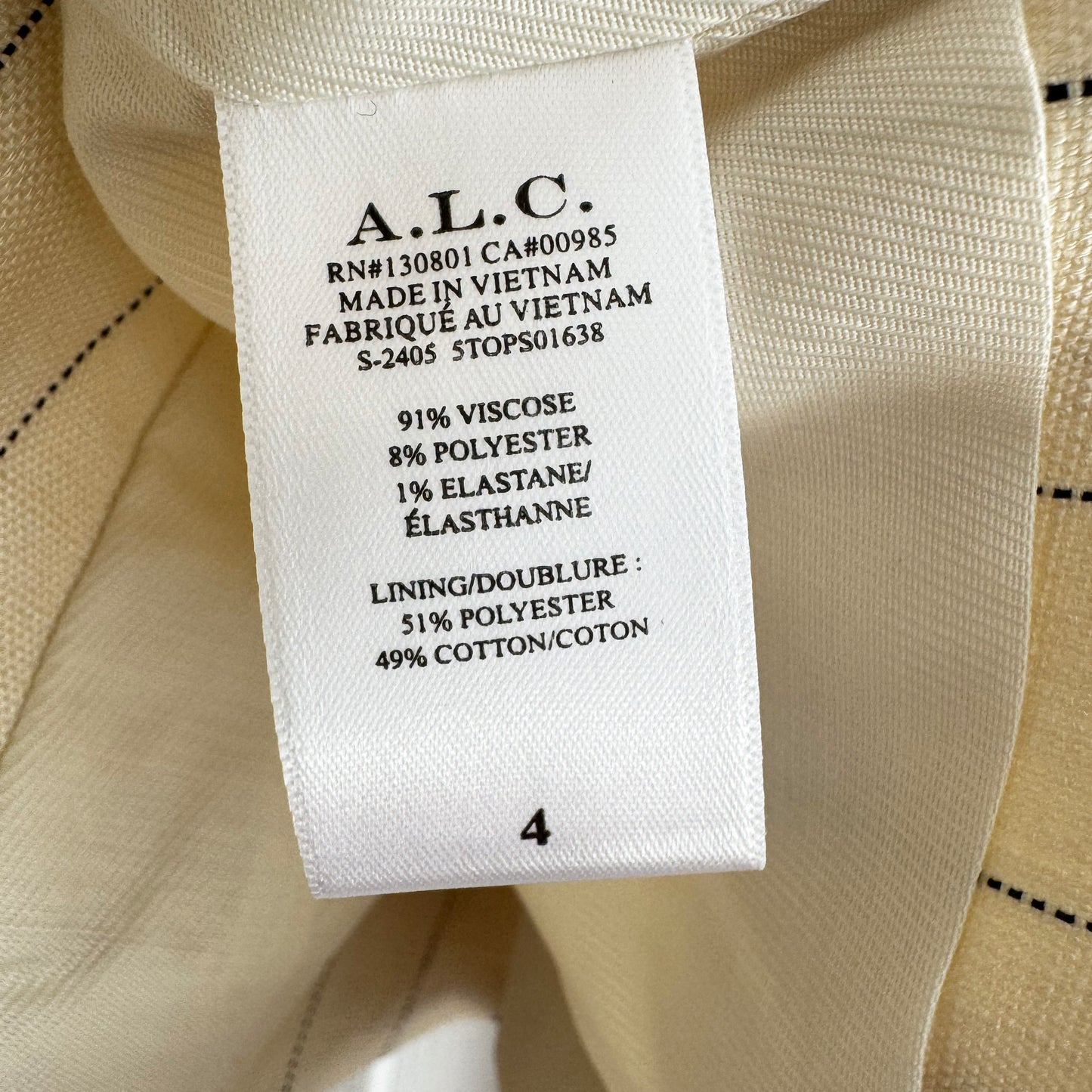 A.L.C. "Woodson" Pinstripe Suiting Halter Top in Ivory, size 4
