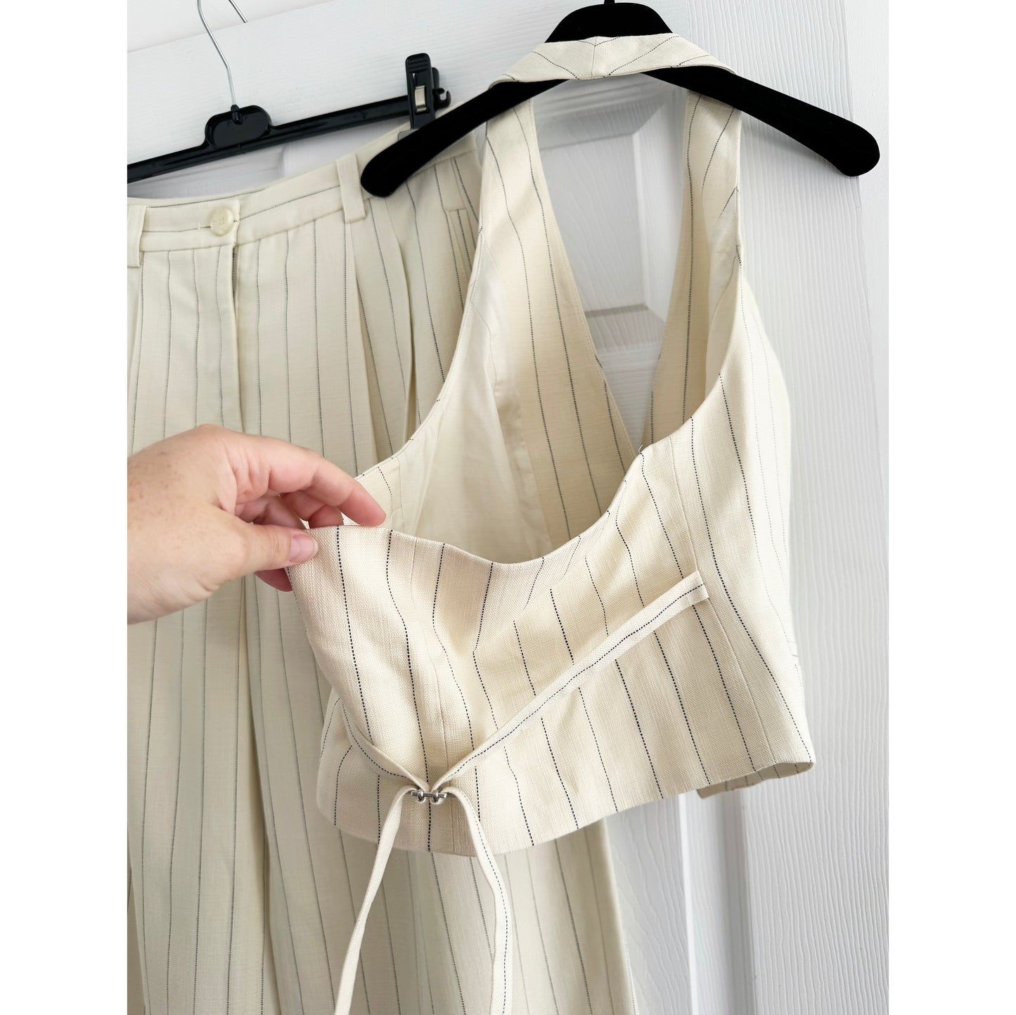 A.L.C. "Woodson" Pinstripe Suiting Halter Top in Ivory, size 4