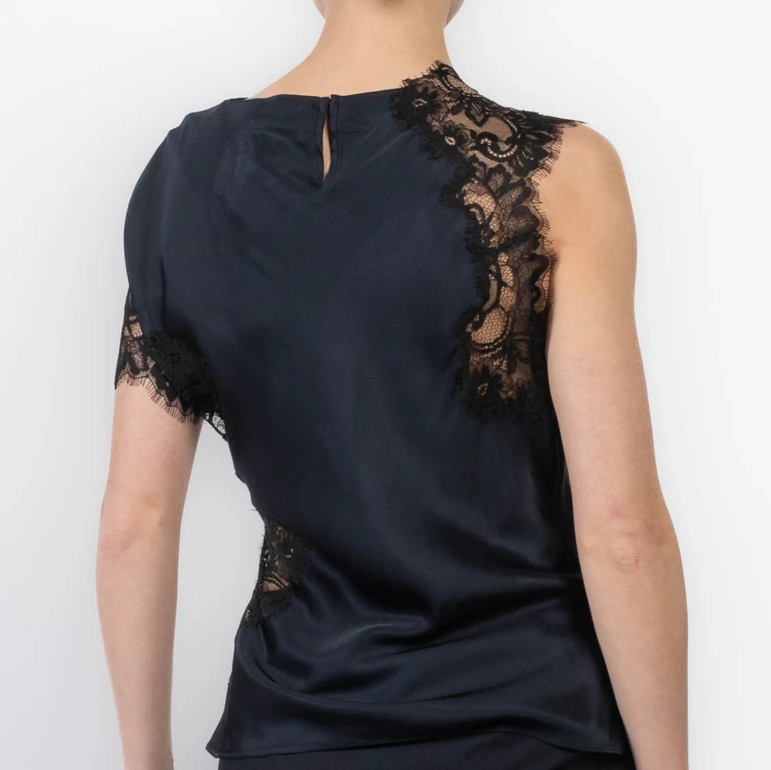 A.L.C. "Alessia" Lace and Satin Top in Black/Navy, size 4.