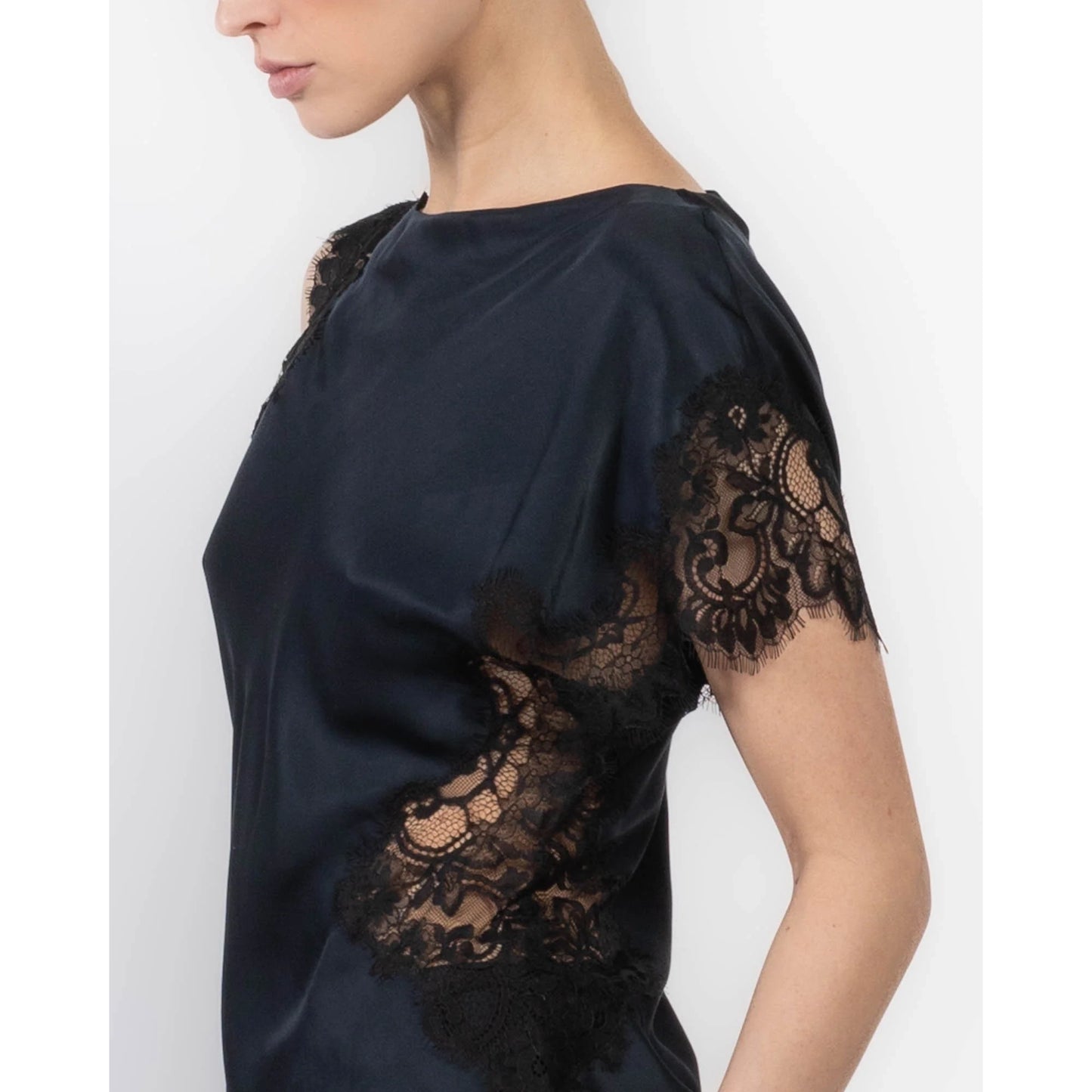 A.L.C. "Alessia" Lace and Satin Top in Black/Navy, size 4.