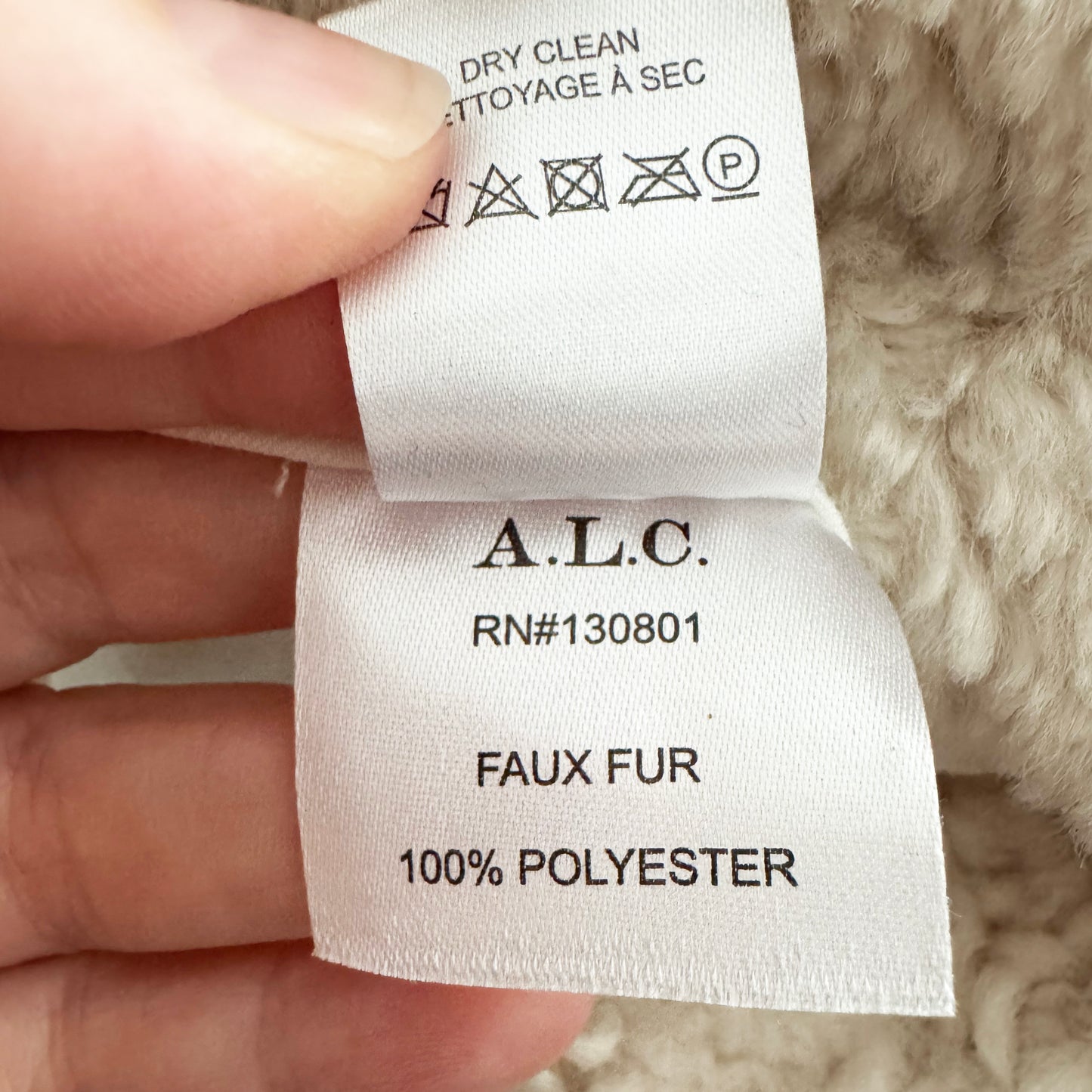 A.L.C. "Stone" Faux Fur Teddy Jacket in Ivory, size Small