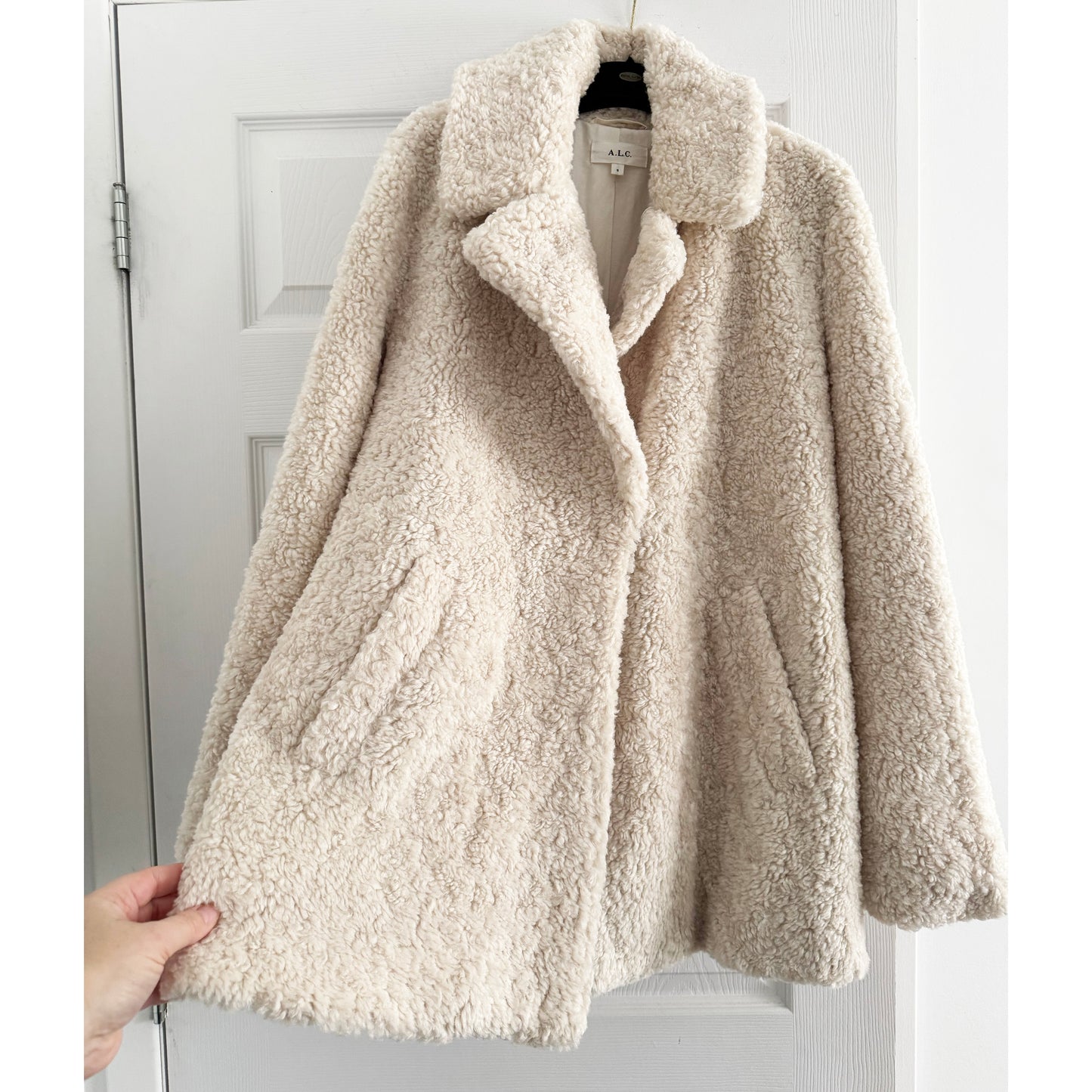 A.L.C. "Stone" Faux Fur Teddy Jacket in Ivory, size Small