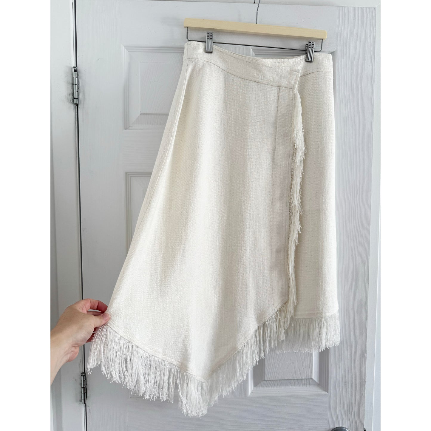 A.L.C. "Amelie" Fringe Trim Wrap Skirt in Ivory, size 4