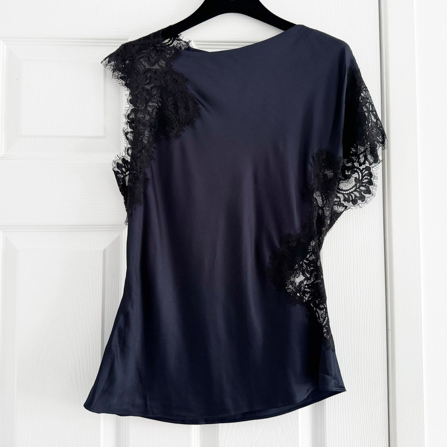 A.L.C. "Alessia" Lace and Satin Top in Black/Navy, size 4.