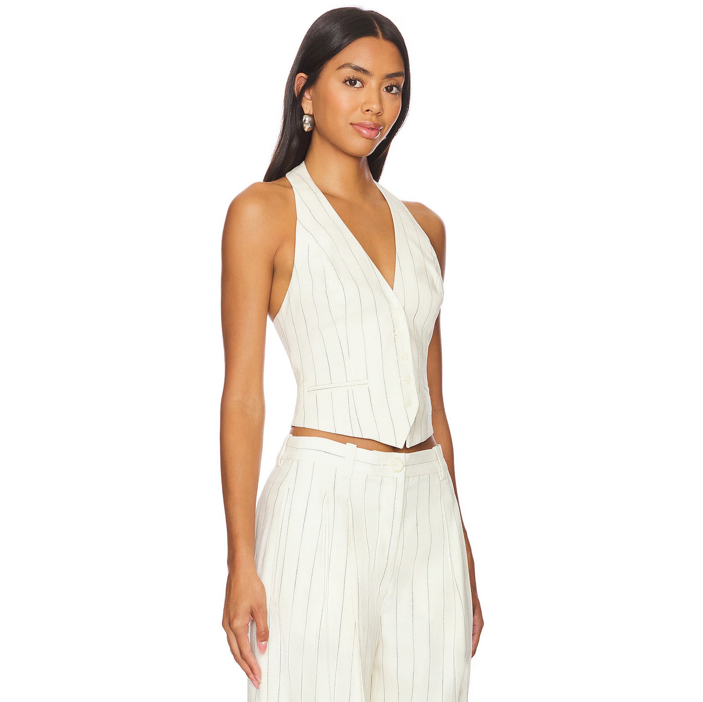 A.L.C. "Woodson" Pinstripe Suiting Halter Top in Ivory, size 4