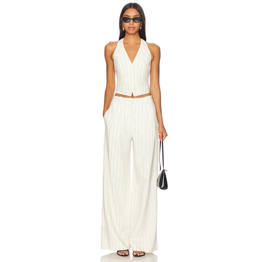 A.L.C. "Alfie" Pinstripe Wide Leg Suiting Pant in Ivory, size 4