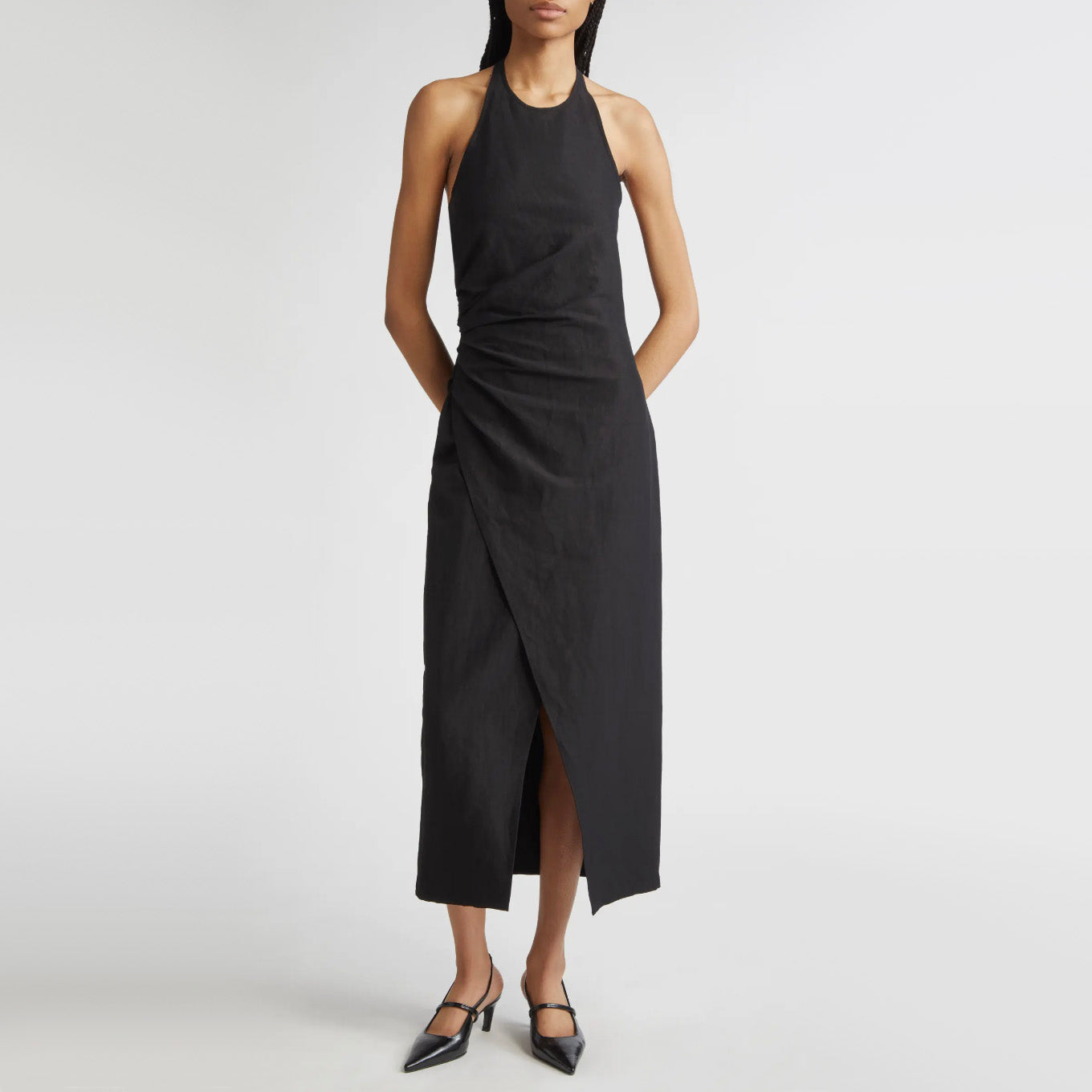 A.L.C. "Sylvie" Linen Midi Halter Dress in Black, size 2