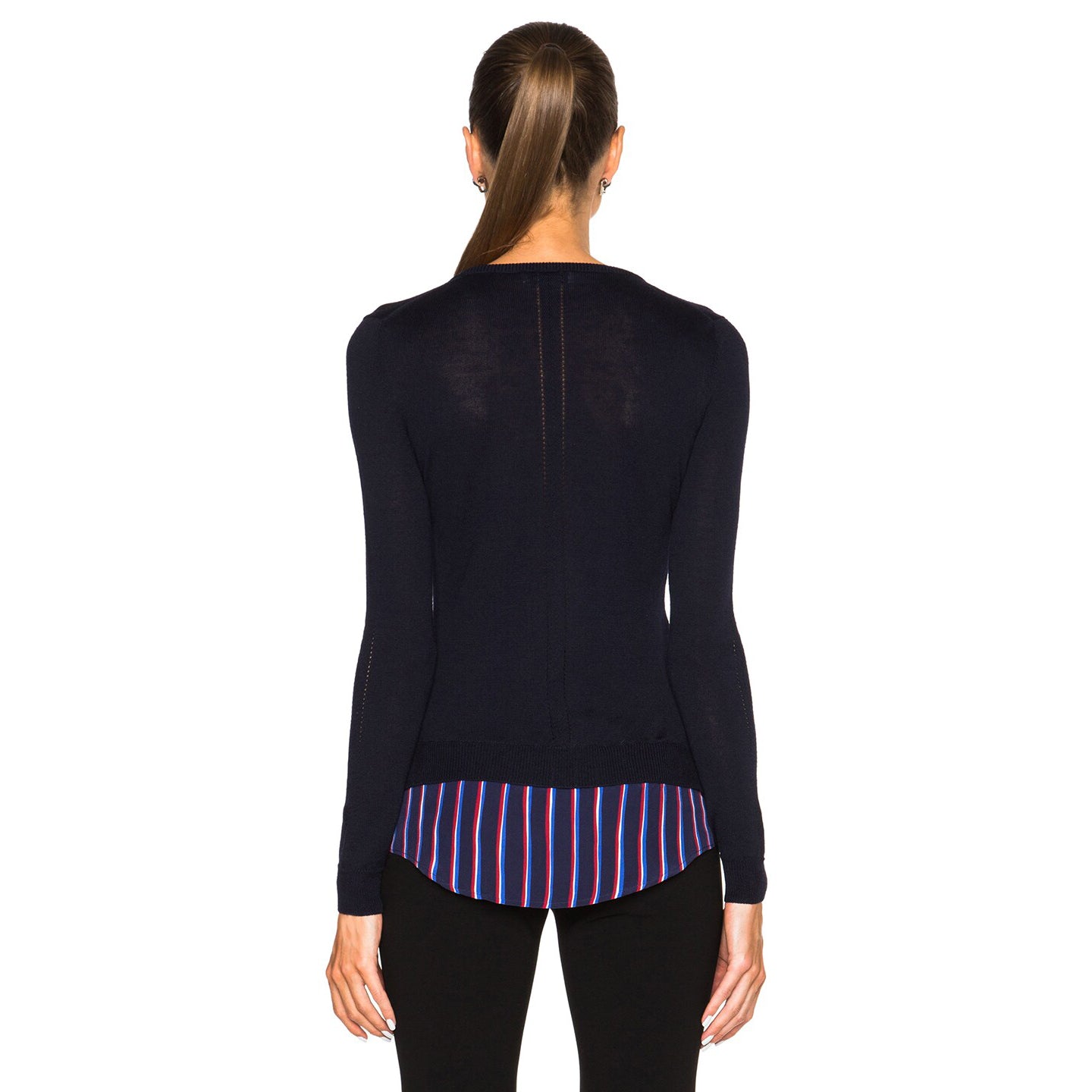 Altazurra navy v-neck sweater with silk trim, size XS.