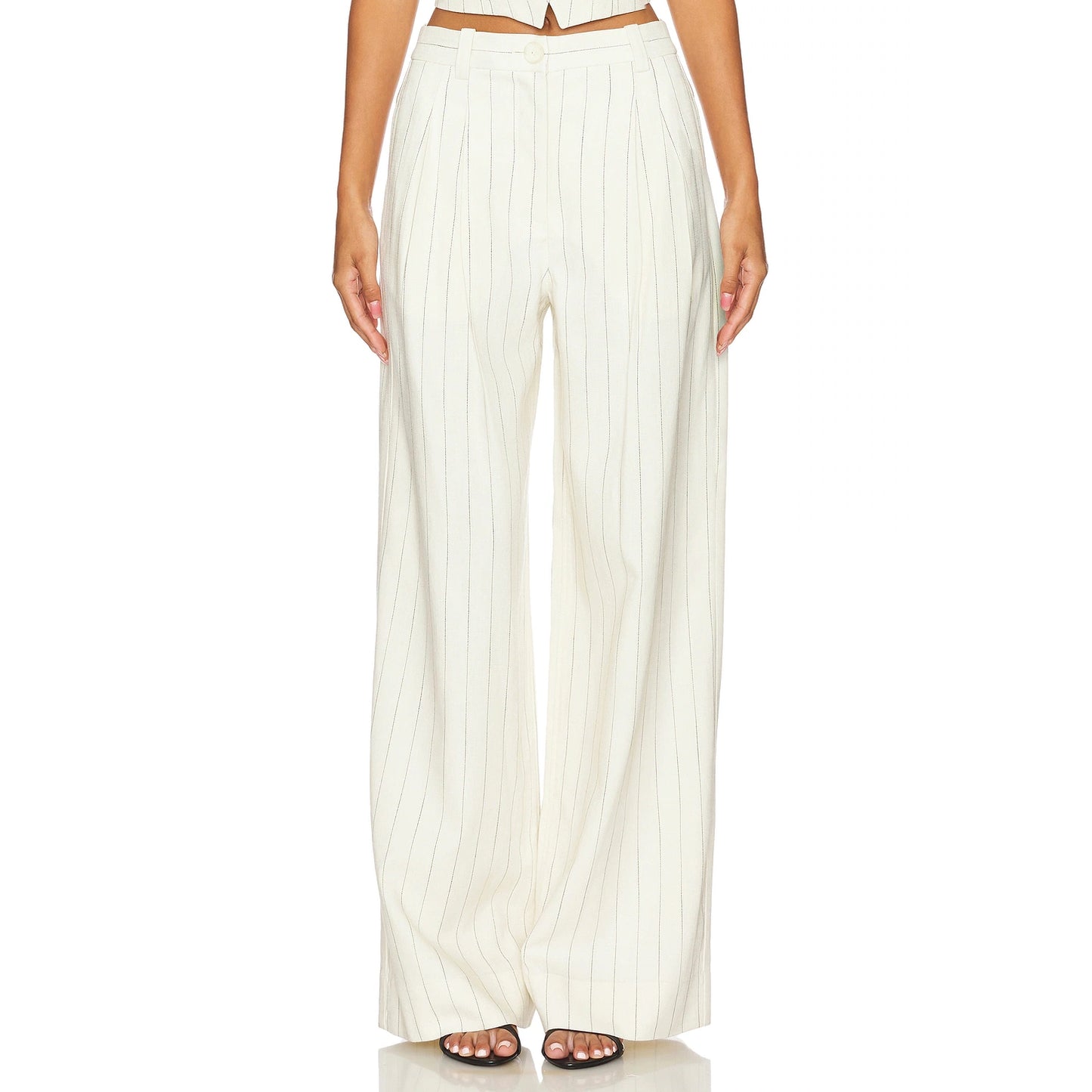 A.L.C. "Alfie" Pinstripe Wide Leg Suiting Pant in Ivory, size 4